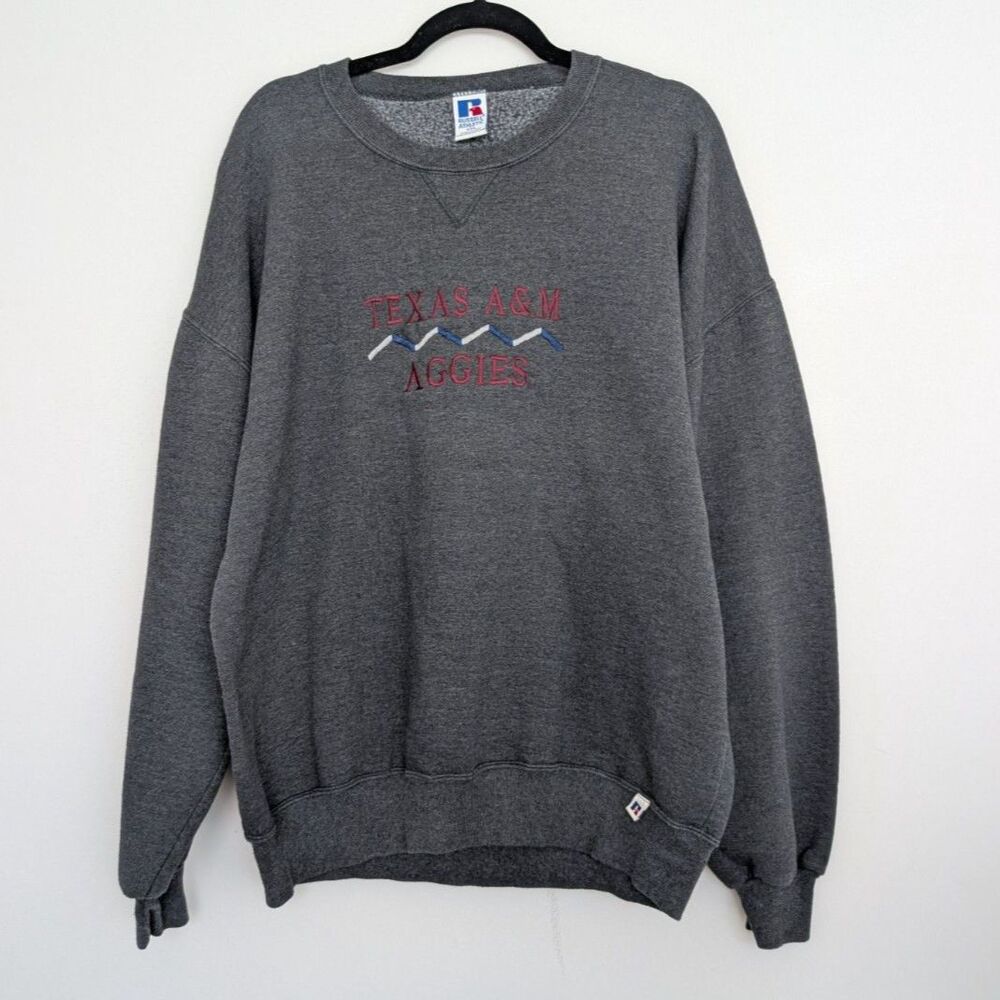 Vintage 90s Texas A&M Aggies Crewneck Sweater Russell Athletic Sz XXL Embroidery